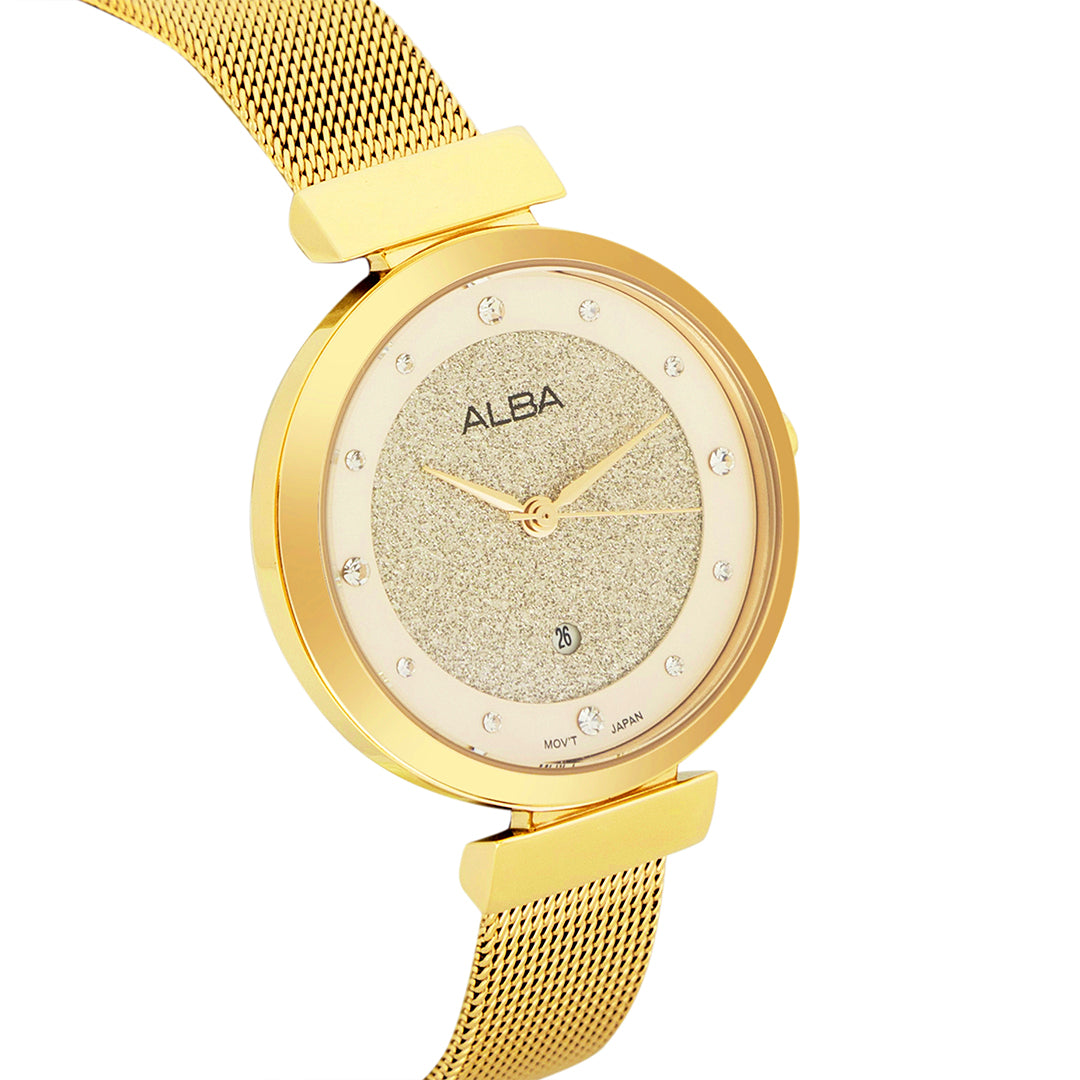 AH7CA2X1 Silver Shimmer Dial With Gold Straps Ladies Watch