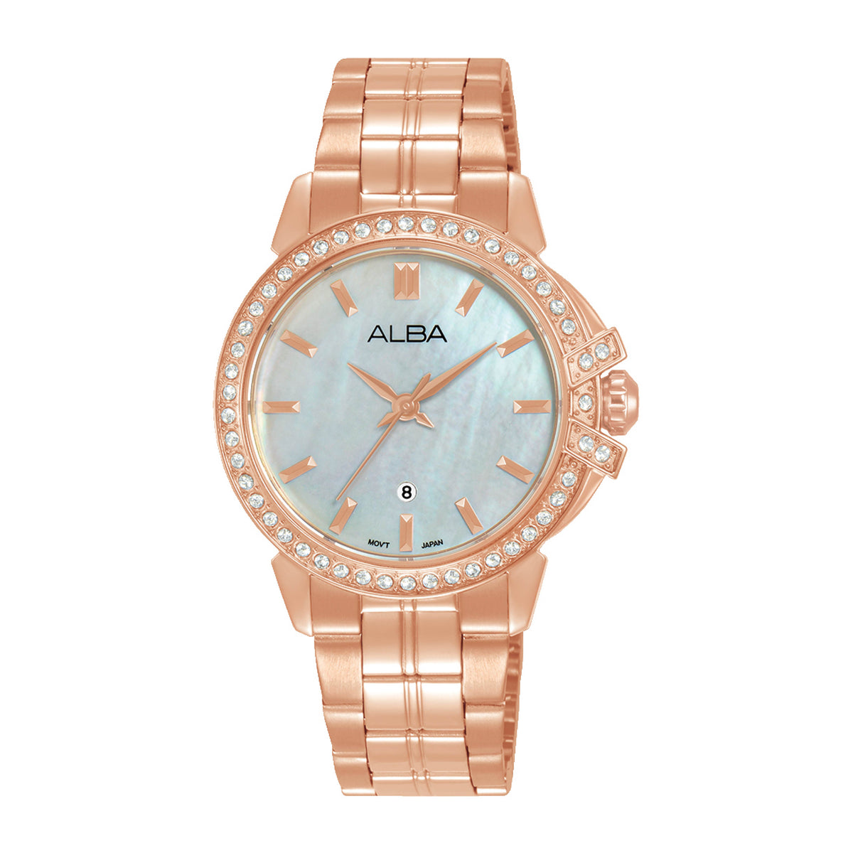 AH7CW8X1 Rose Gold Ladies Watch with Mother of Pearl Dial and Crystals ALBA WATCHES INDIA