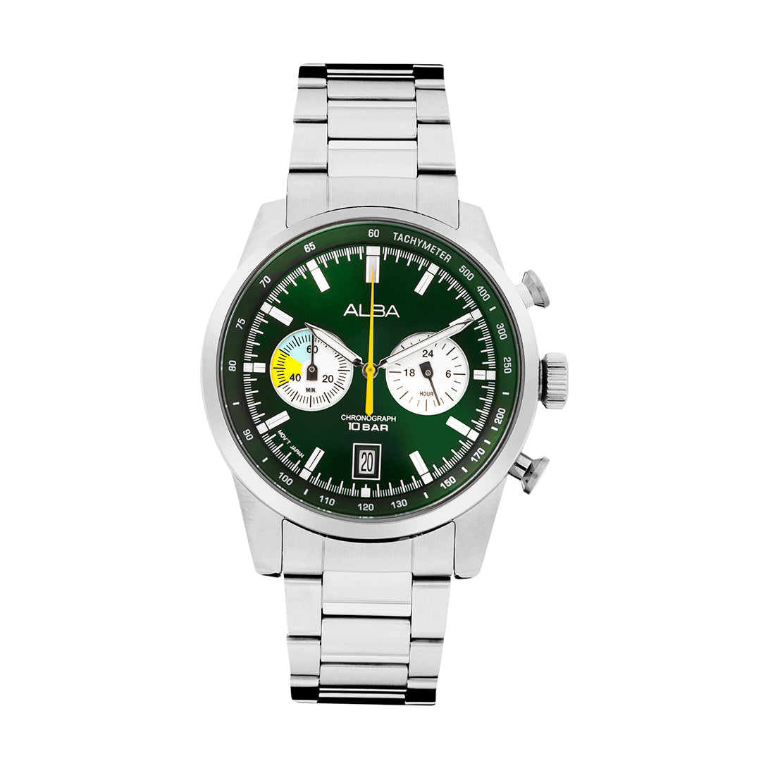 A4B007X1 Forest Green White Dial Chronograph Watch – ALBA