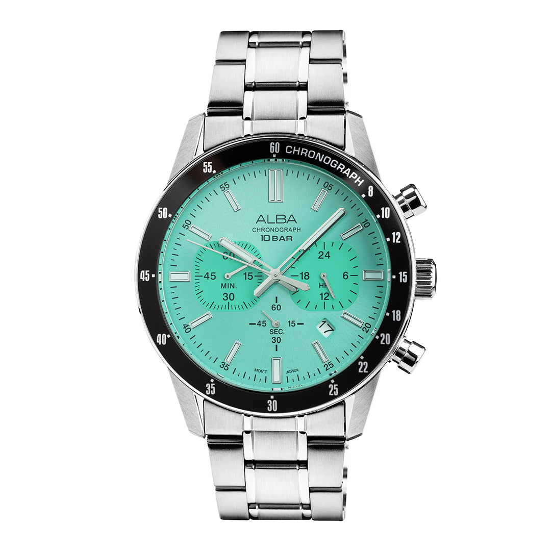 AT3J83X1 Contemporary Mint Green Dial Chronograph Watch – ALBA