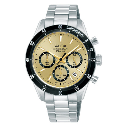 AT3L21X1 Champagne Gold Sunray Dial With Black Tachymeter Bezel Chronograph Watch