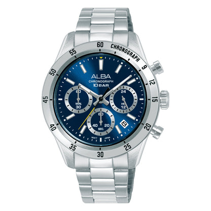 AT3L25X1  Blue Sunray Dial With Silver Tachymeter Bezel Chronograph Watch