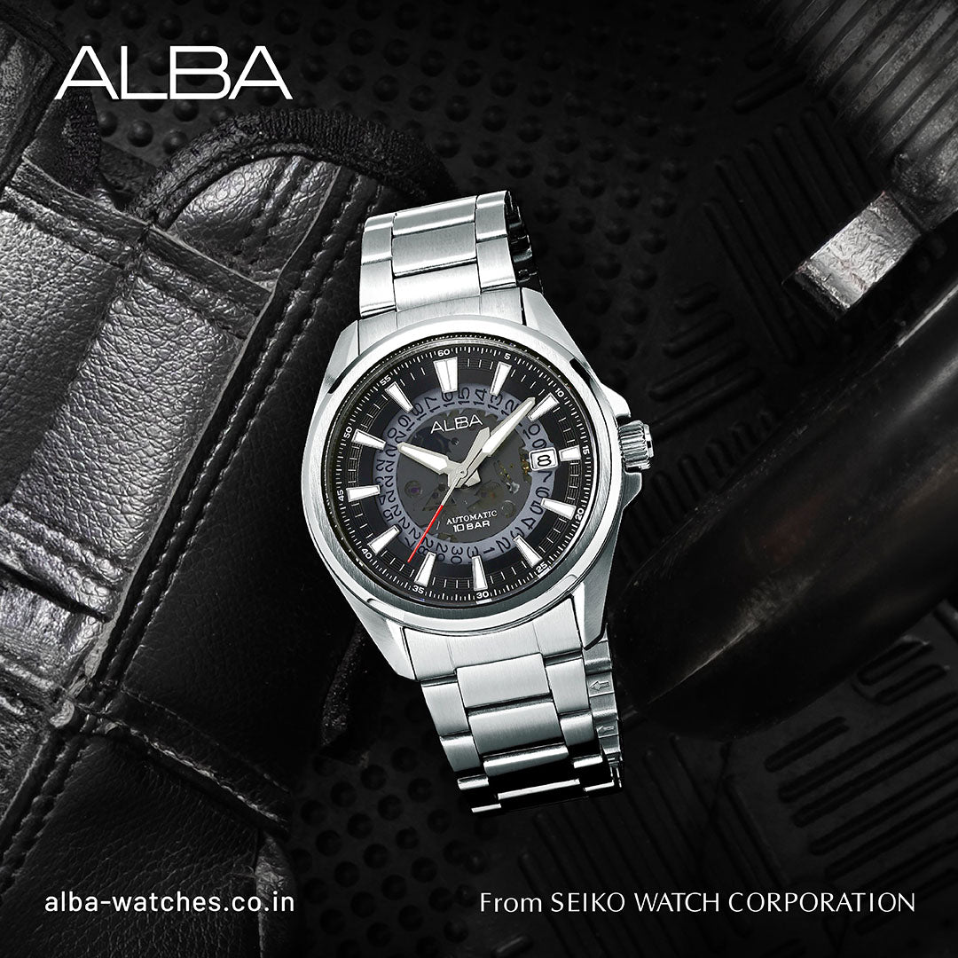 Alba Skeleton AU4031X1 Black Skeleton Dial Watch with White Hands Automatic Watch ...