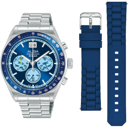 AU5023X2 Blue Sunray Dial Chronograph Watch With Additional Strap