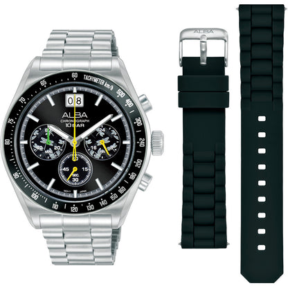 AU5025X2  Black Sunray Dial Chronograph Watch With Additional Strap