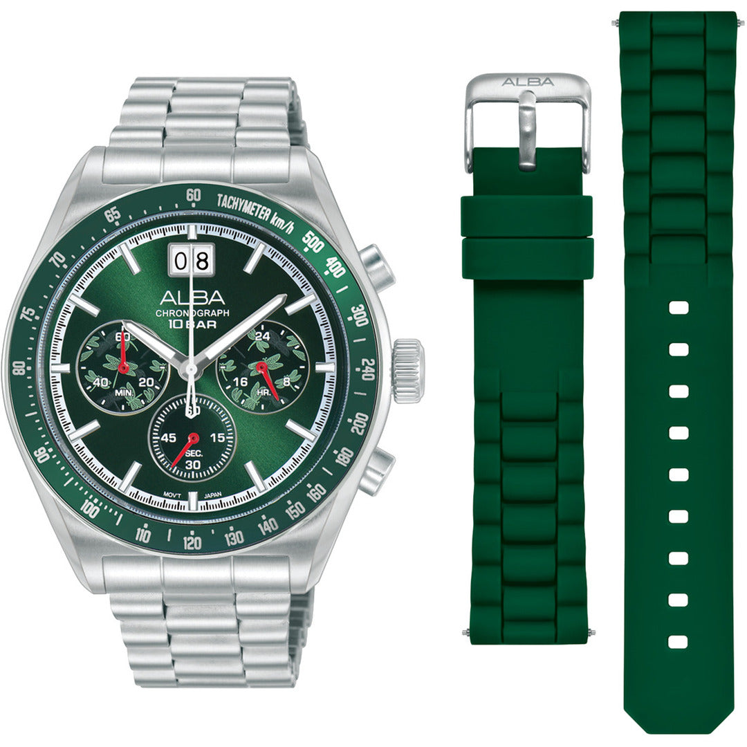 AU5027X2 Green Sunray Dial Chronograph Watch With Additional Srap